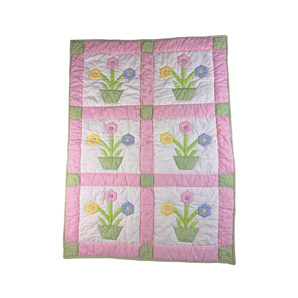Vintage gingham quilted crib quilt